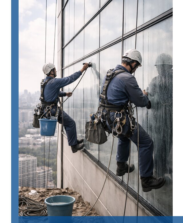 Профессиональная мойка фасадных окон альпинистами в Кызыле