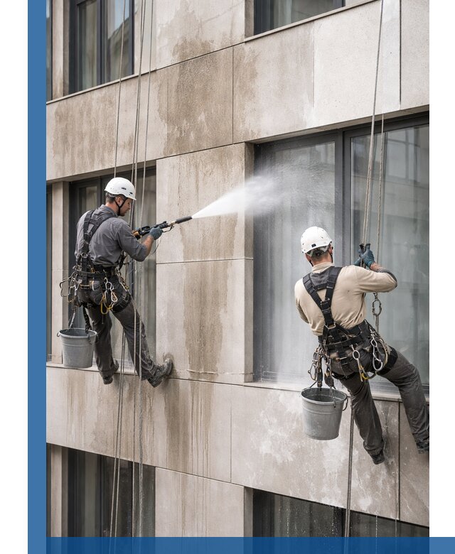 Послестроительная мойка фасада промышленным альпинизмом в Кызыле