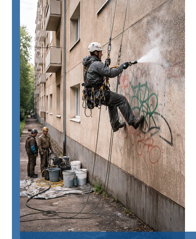 Удаление граффити с фасада в Кызыле без следов и повреждений