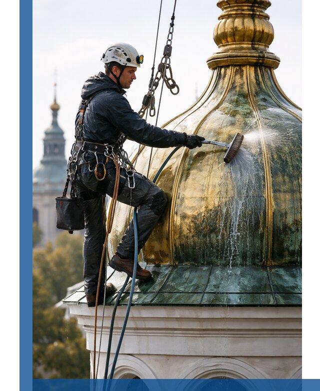 Профессиональная мойка куполов и шпилей высотными альпинистами в Кызыле
