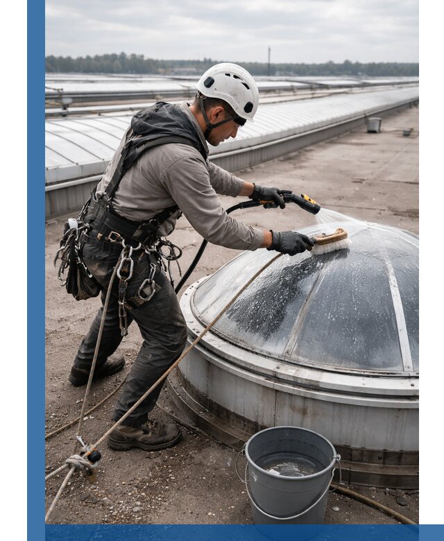 Мойка зенитных фонарей на кровле для промышленных объектов в Кызыле