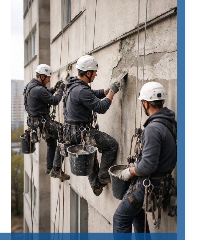 Ремонт бетонных элементов фасада в Кызыле от 2593 р. | ВЫСОТНИК-Кзл