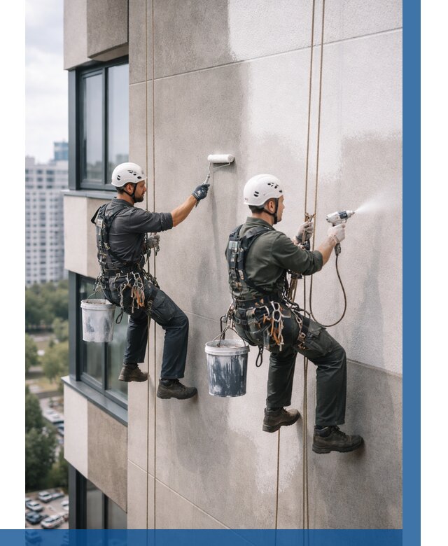 Покраска фасада альпинистами в Кызыле от 311 р. | ВЫСОТНИК-Кзл