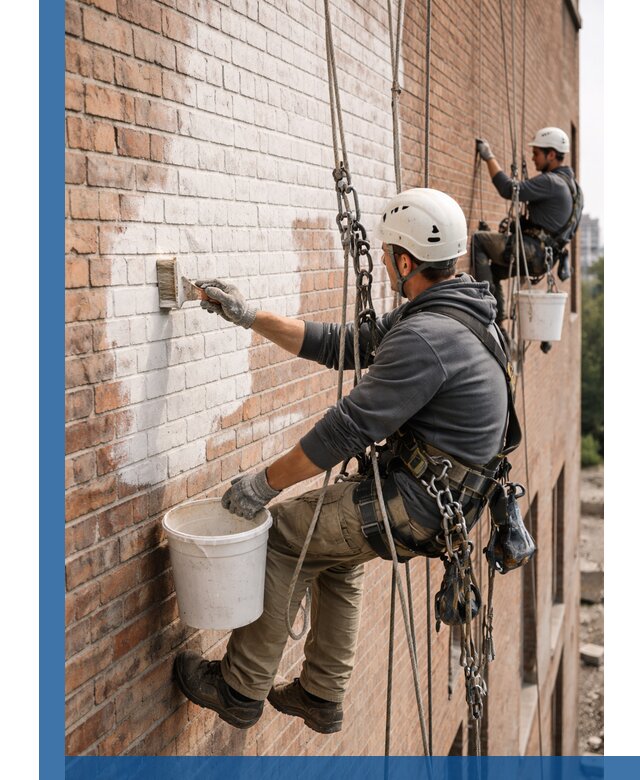 Покраска кирпичного фасада с доступным альпинистским сервисом в Кызыле