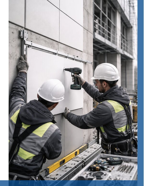 Монтаж композитных панелей фасада в Кызыле от 2593 р. | ВЫСОТНИК-Кзл