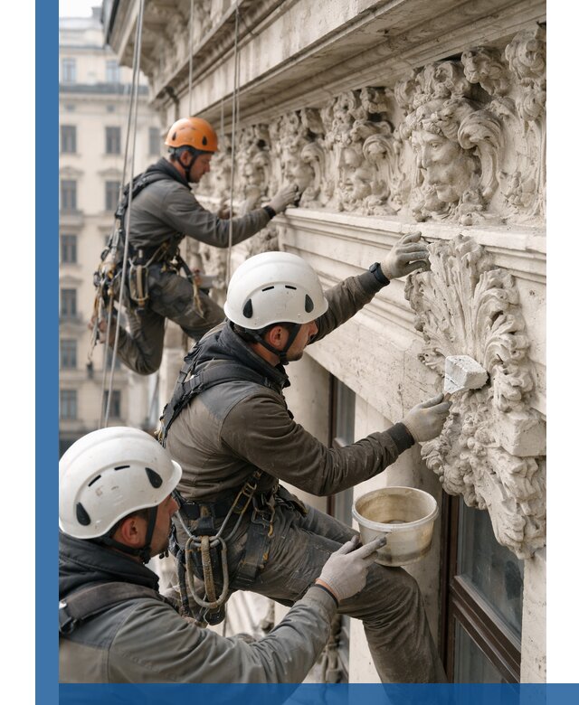 Реставрация фасадной лепнины с высотными работами в Кызыле