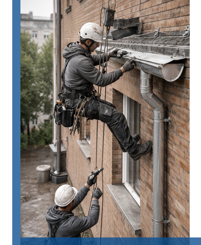 Монтаж водосточной системы на здании в Кызыле под ключ