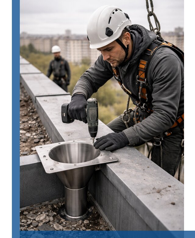 Монтаж водосточных воронок в Кызыле для промышленных зданий