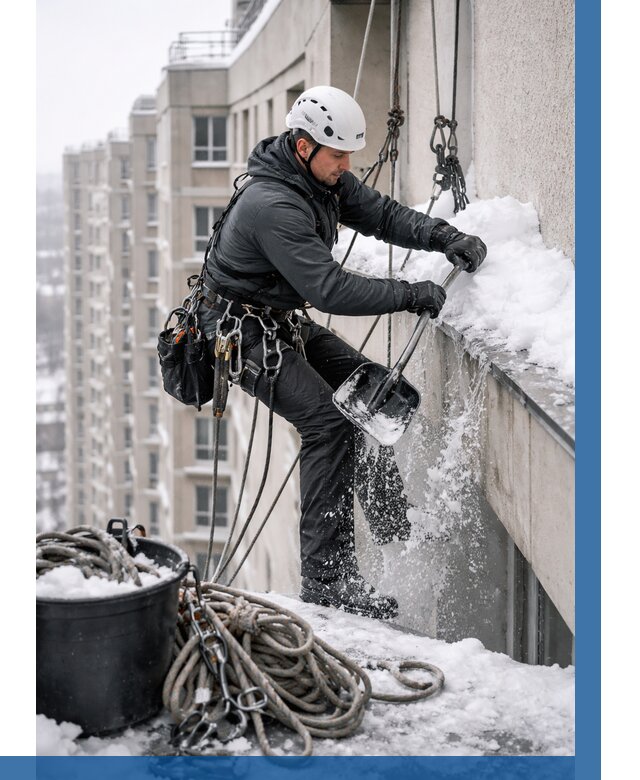 Очистка карнизов от снега в Кызыле от 311 р. | ВЫСОТНИК-Кзл