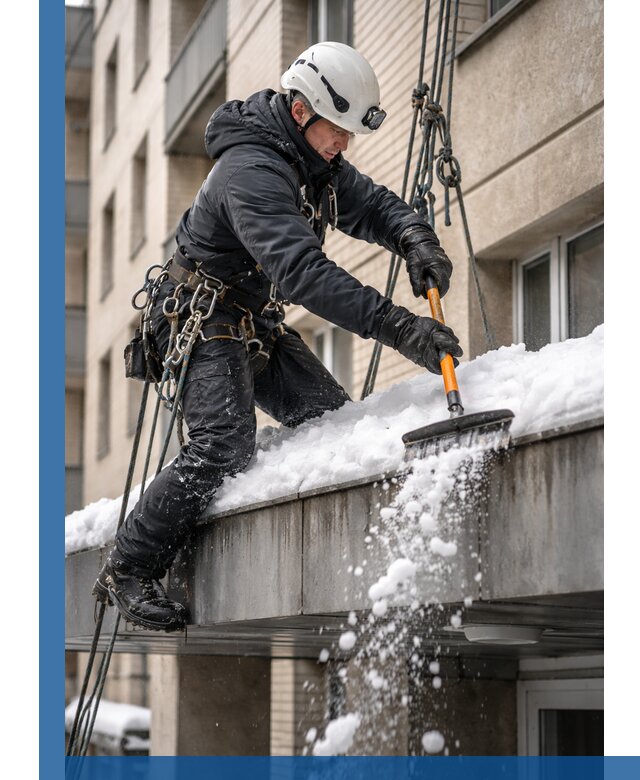 Очистка козырьков от снега в Кызыле круглогодично безопасно