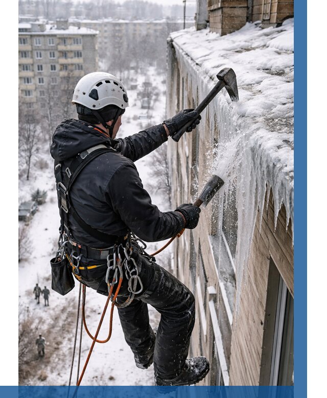 Сбивание сосулек с крыши в Кызыле по цене от 4667 р. | ВЫСОТНИК-Кзл