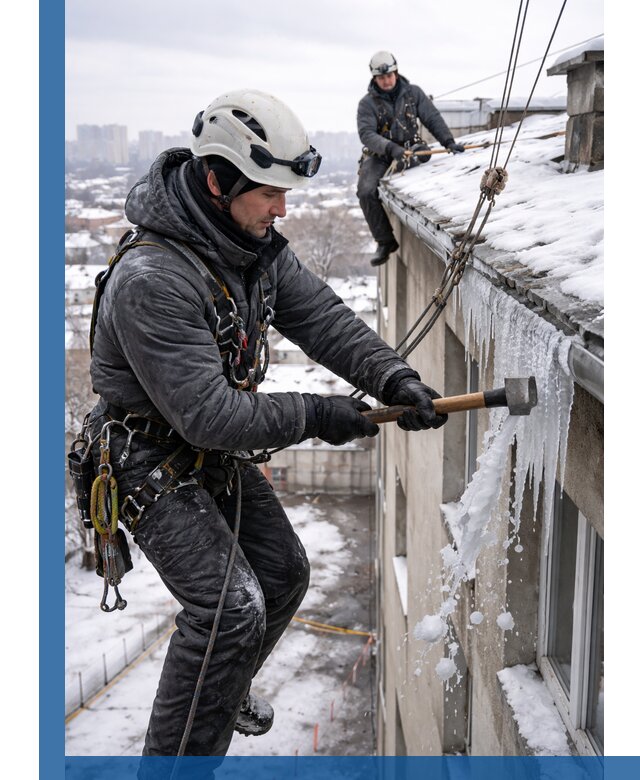 Сбивание и удаление сосулек с крыши в Кызыле безопасно