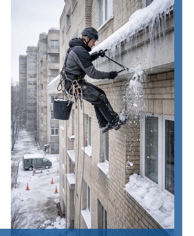 Удаление наледи с карнизов в Кызыле от 363 р. | ВЫСОТНИК-Кзл