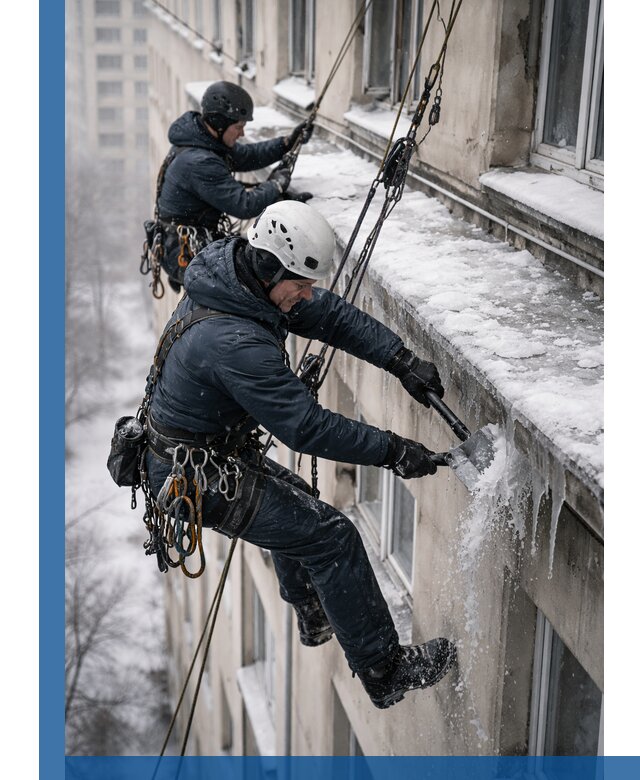 Удаление наледи и сосулек с карнизов в Кызыле профессионально