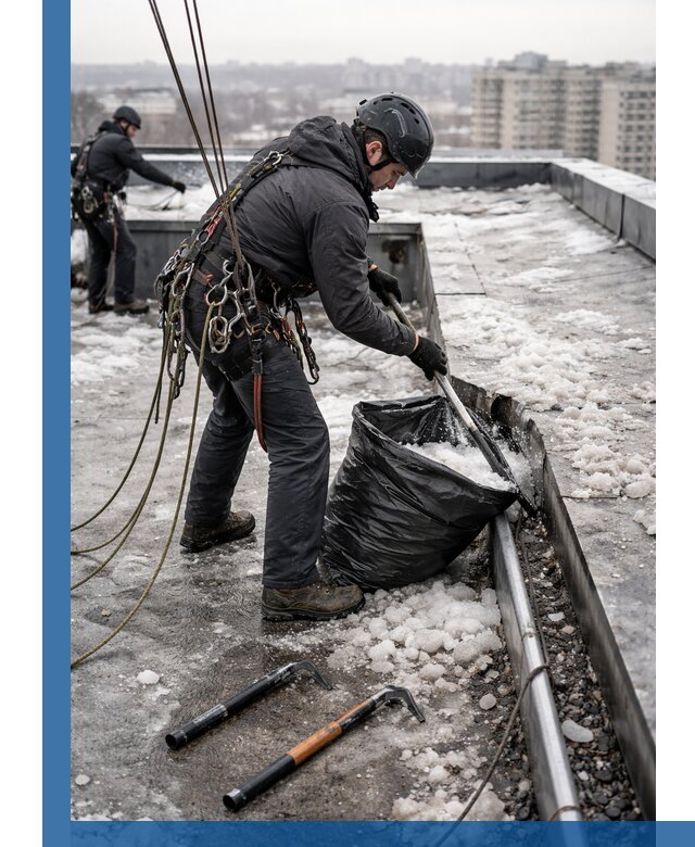 Аварийная очистка кровли в Кызыле от промальпинистов