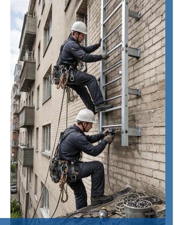 Монтаж пожарной лестницы в Кызыле от 25928 р заказать у ВЫСОТНИК-Кзл