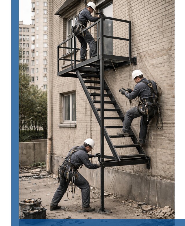 Монтаж пожарной лестницы в Кызыле, установка и крепление