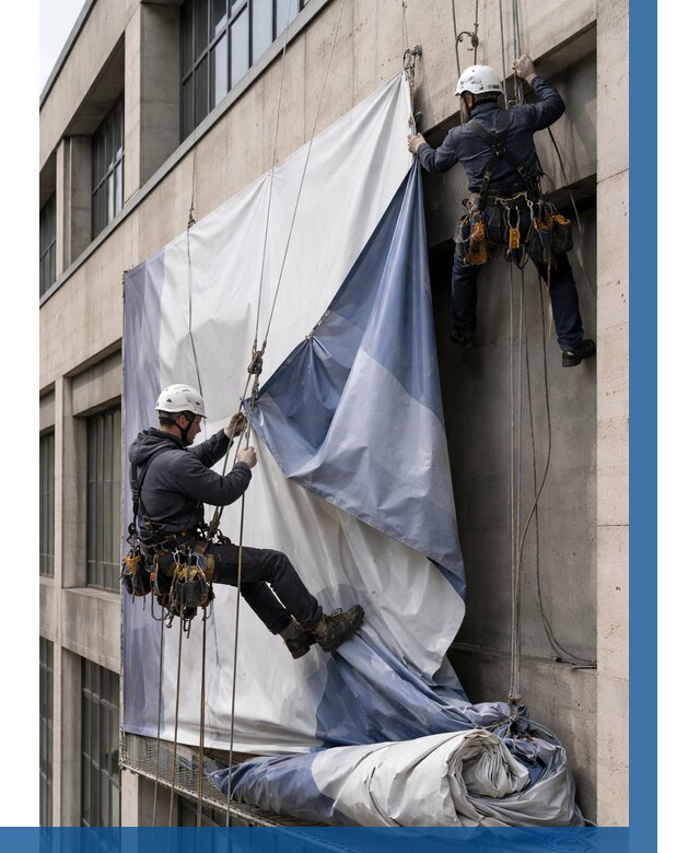 Демонтаж баннеров с фасада в Кызыле от 4667 р. | ВЫСОТНИК-Кзл