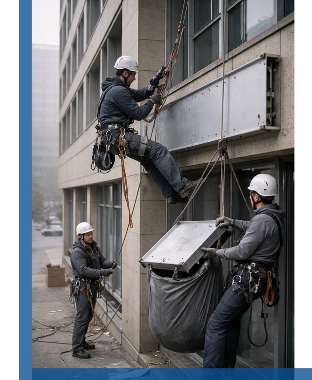 Демонтаж рекламной вывески с высотными работами в Кызыле