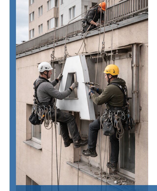 Ремонт и восстановление наружных вывесок на высоте в Кызыле