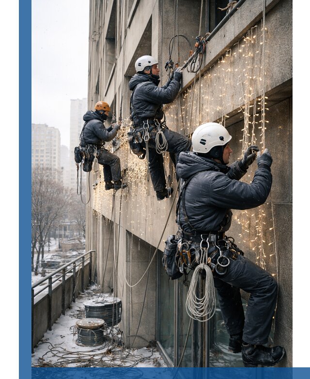 Монтаж новогодней иллюминации и украшение фасадов в Кызыле