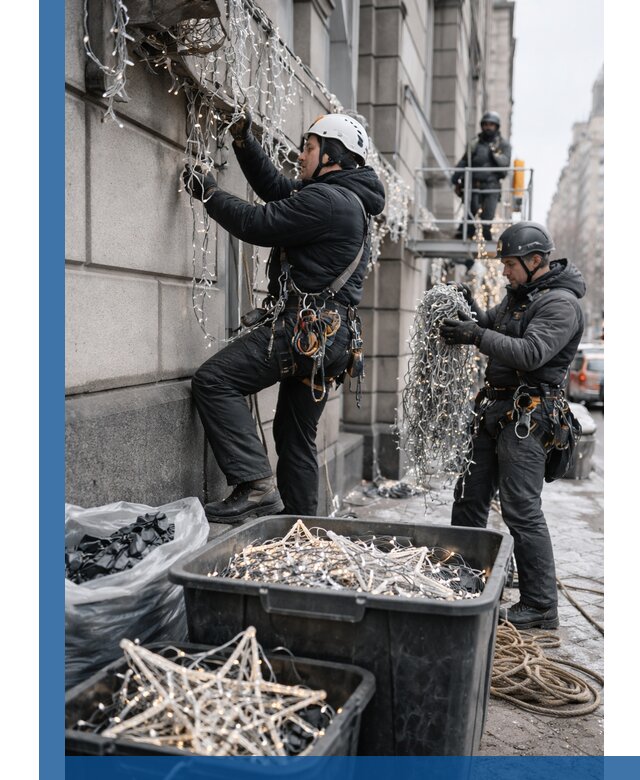 Демонтаж новогоднего оформления и гирлянд в Кызыле