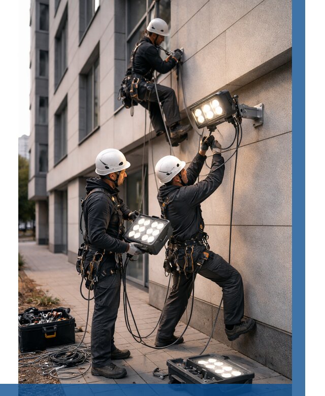 Монтаж прожекторов на фасаде в Кызыле от 7778 р. | ВЫСОТНИК-Кзл