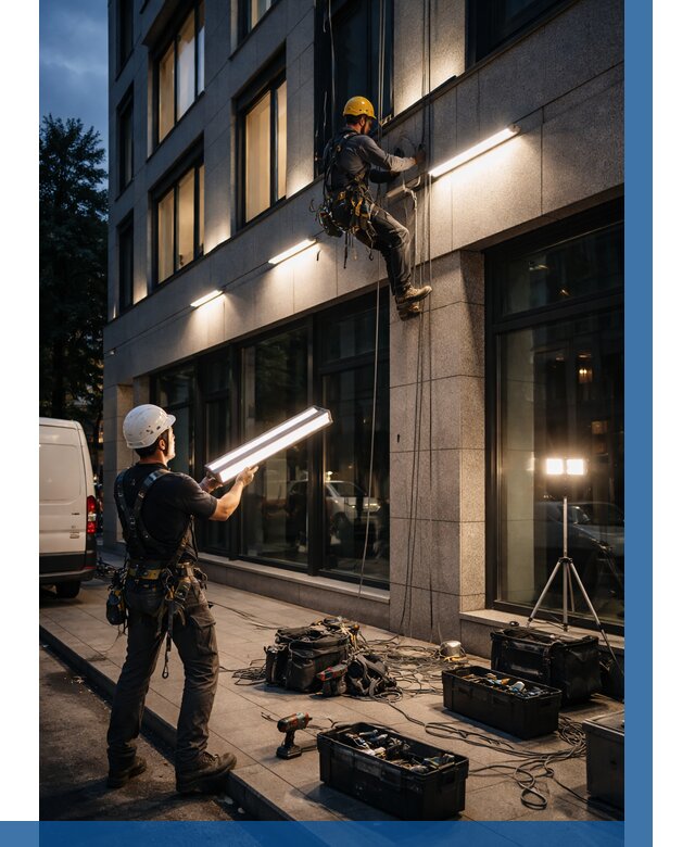 Монтаж архитектурной подсветки здания в Кызыле от 2593 р.|ВЫСОТНИК-Кзл