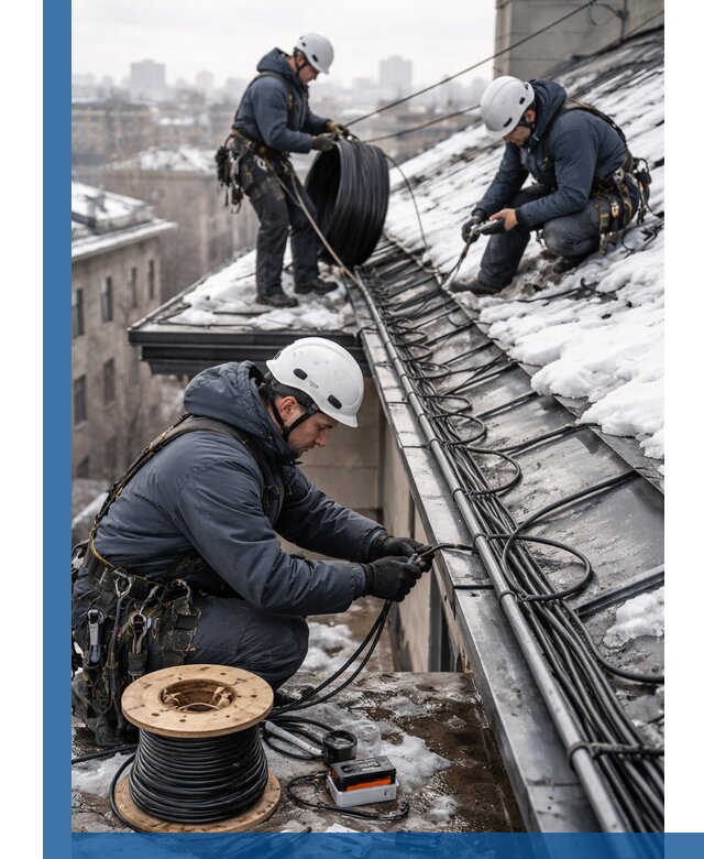 Монтаж греющего кабеля на кровле в Кызыле под ключ
