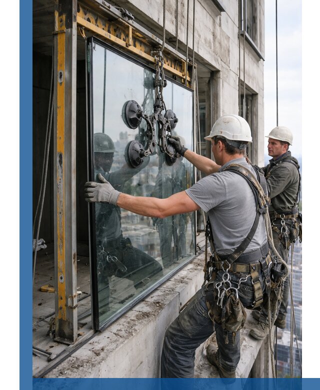 Монтаж стеклопакетов на высоте в Кызыле с промышленным альпинизмом