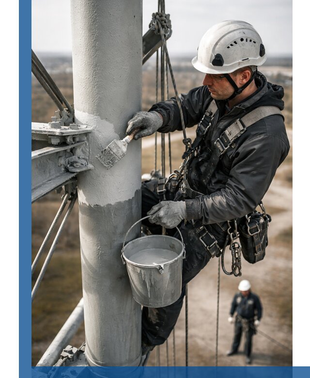 Покраска мачт связи в Кызыле промышленными альпинистами