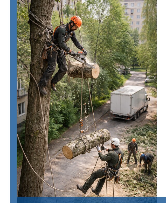Спил деревьев альпинистами в Кызыле, безопасно и без повреждений