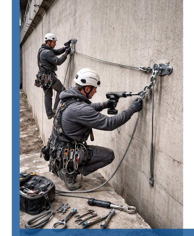 Монтаж анкерных линий высотной безопасности в Кызыле