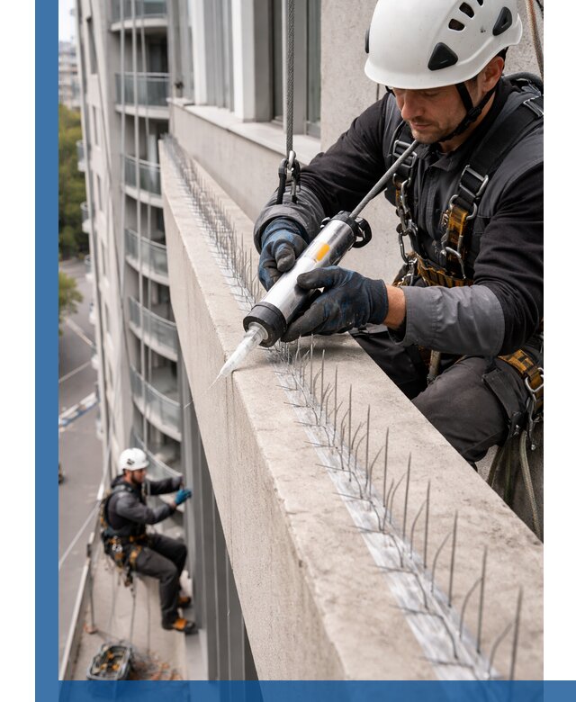 Установка шипов от птиц на фасадах и кровлях в Кызыле